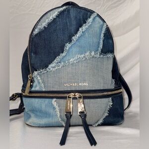 Michael Kors Denim Patchwork Backpack in Light and Dark Blue